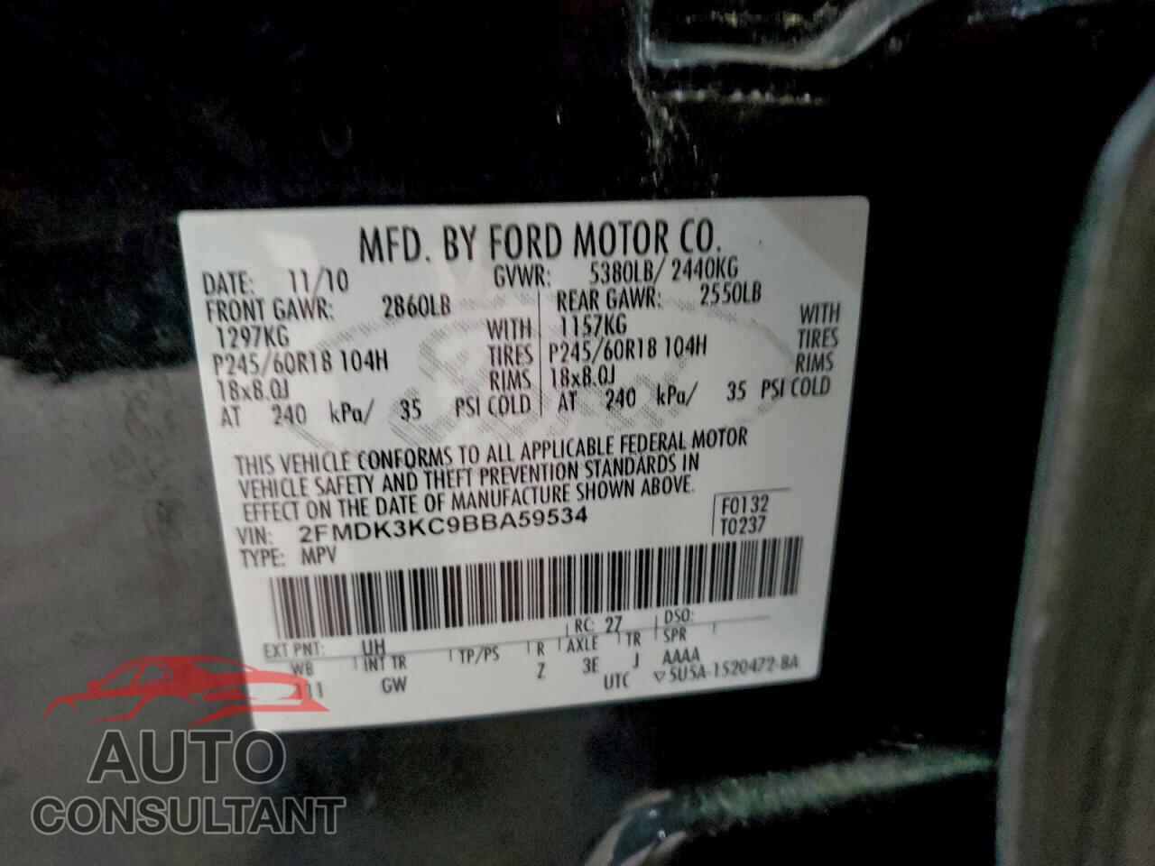 FORD EDGE 2011 - 2FMDK3KC9BBA59534