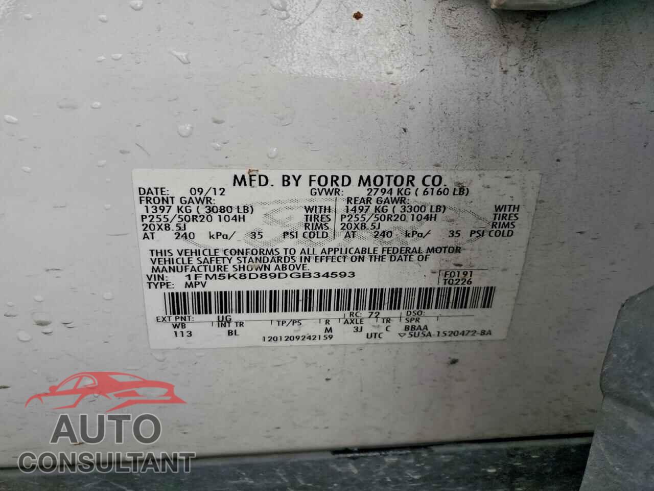 FORD EXPLORER 2013 - 1FM5K8D89DGB34593