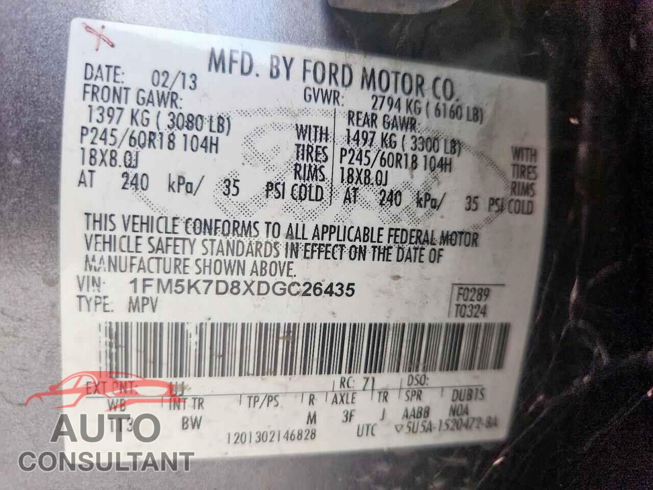 FORD EXPLORER 2013 - 1FM5K7D8XDGC26435