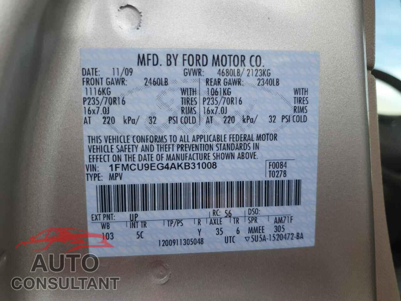 FORD ESCAPE 2010 - 1FMCU9EG4AKB31008