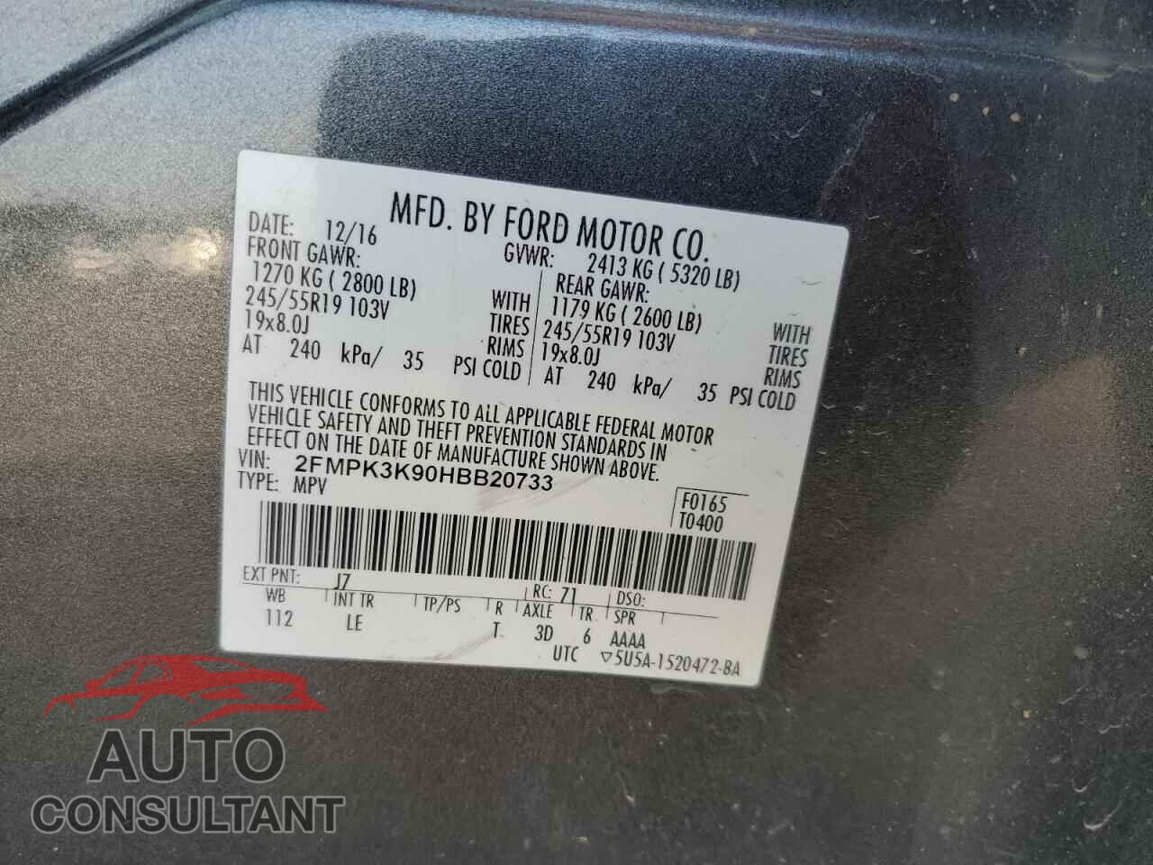 FORD EDGE 2017 - 2FMPK3K90HBB20733