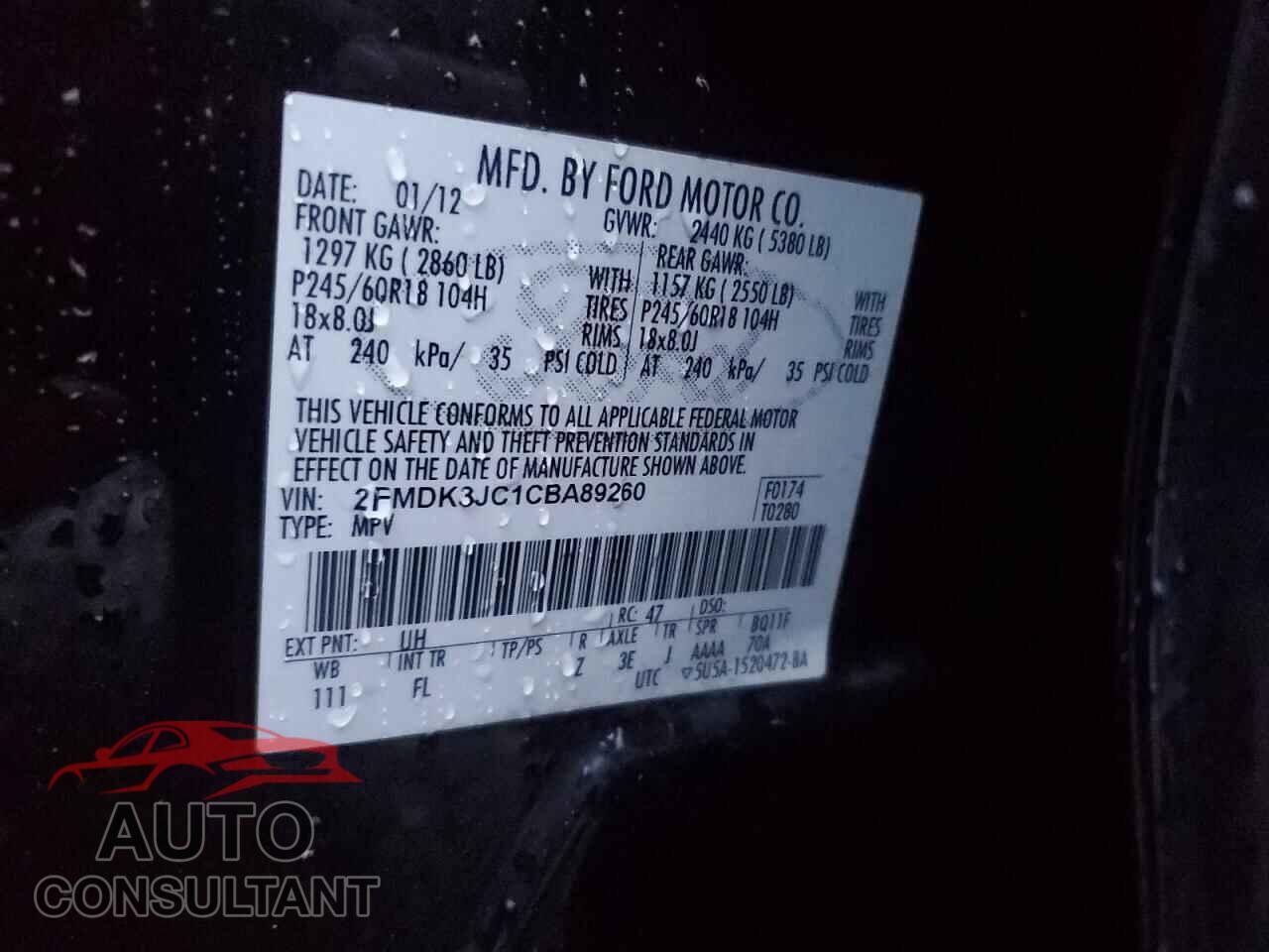 FORD EDGE 2012 - 2FMDK3JC1CBA89260