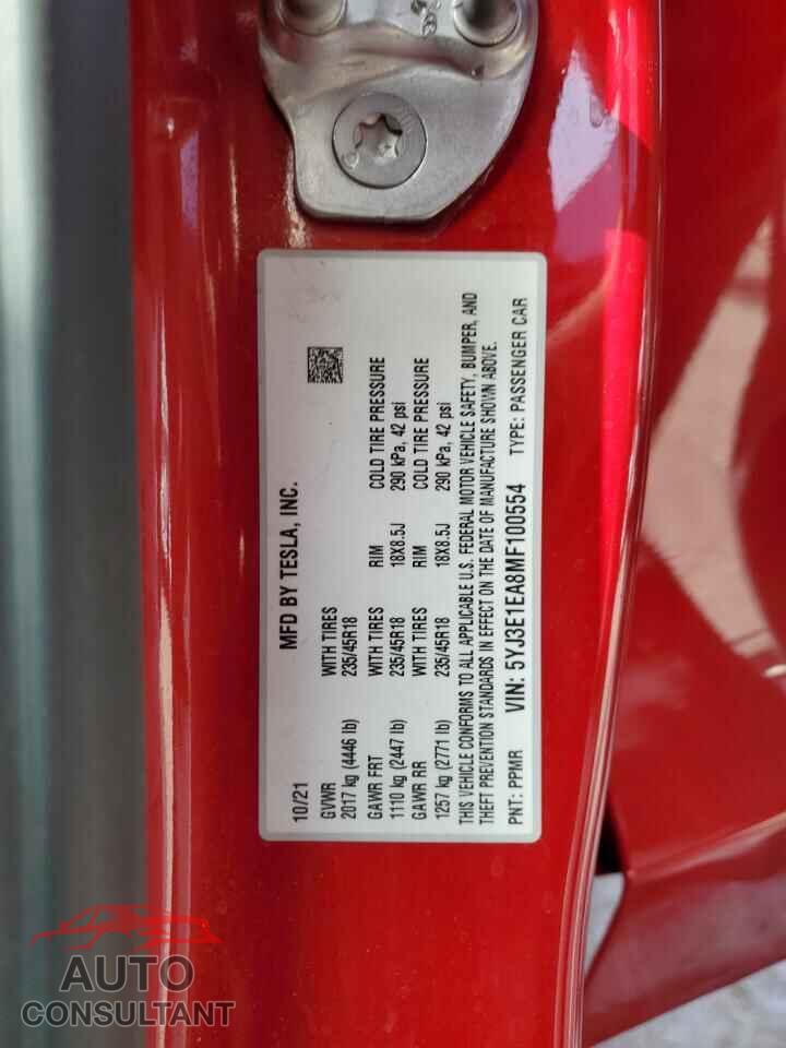 TESLA MODEL 3 2021 - 5YJ3E1EA8MF100554