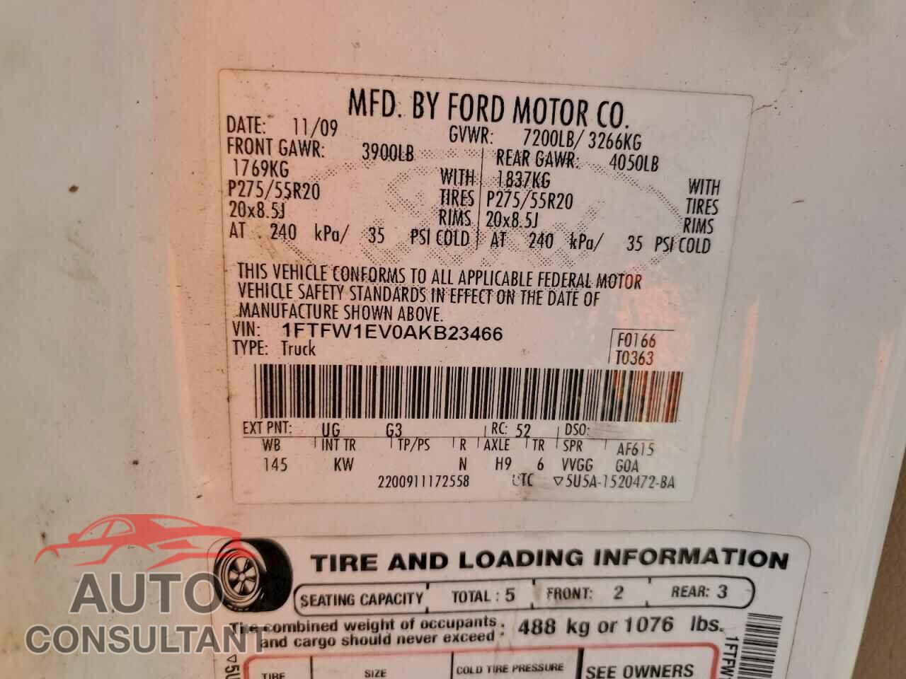FORD F-150 2010 - 1FTFW1EV0AKB23466