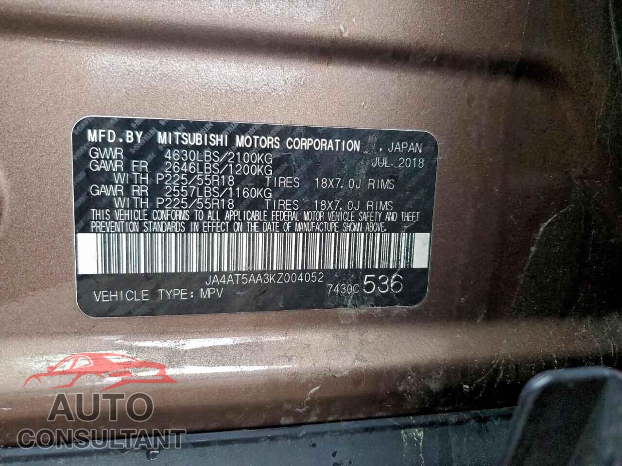 MITSUBISHI ECLIPSE 2019 - JA4AT5AA3KZ004052