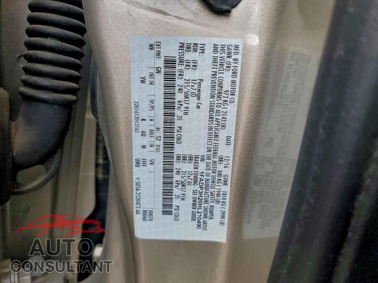 FORD FOCUS 2017 - 1FADP3H20HL210490