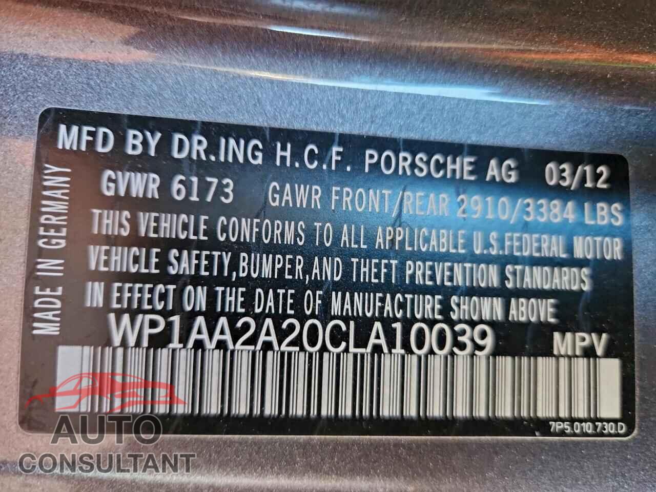 PORSCHE CAYENNE 2012 - WP1AA2A20CLA10039