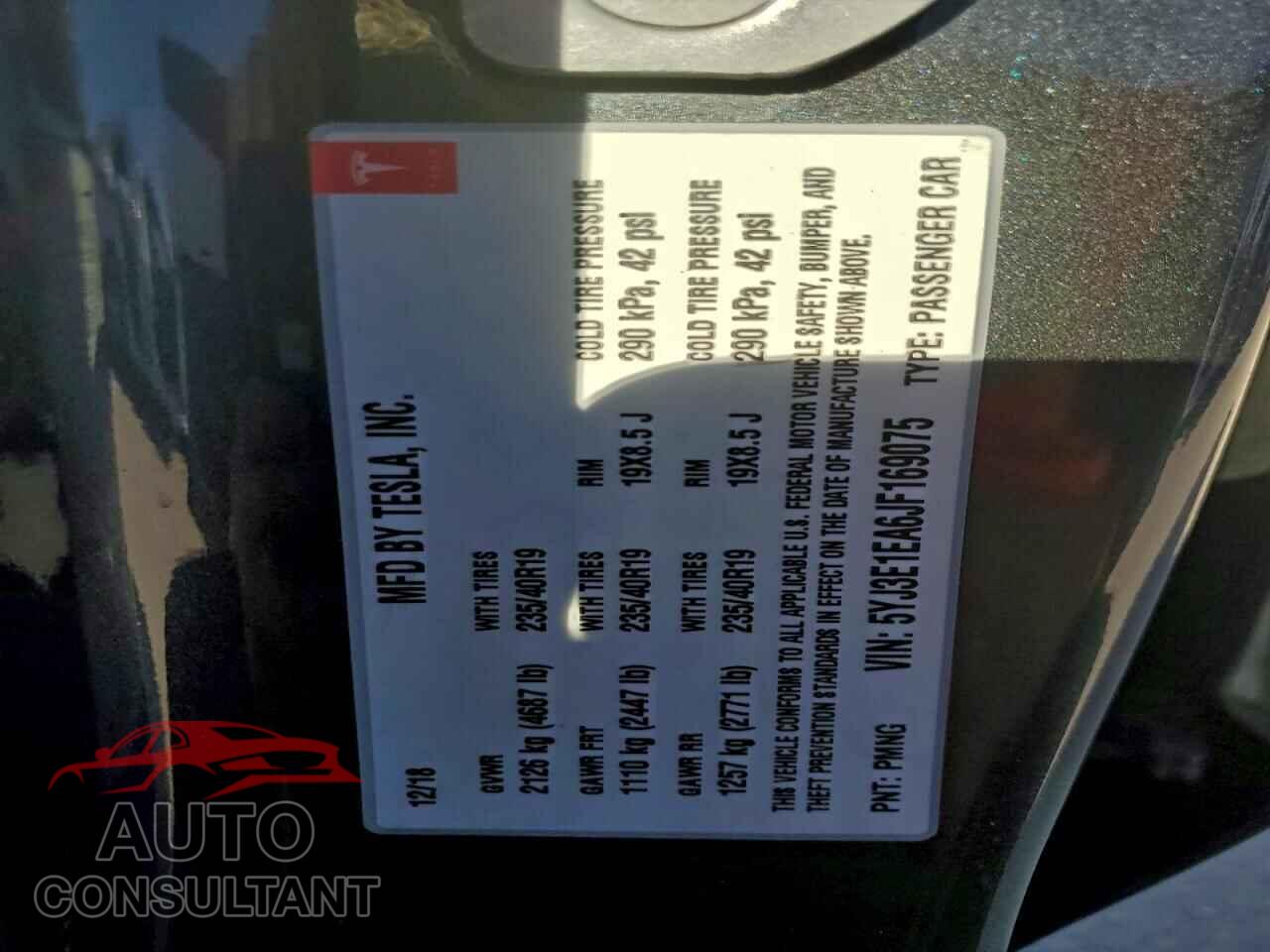 TESLA MODEL 3 2018 - 5YJ3E1EA6JF169075