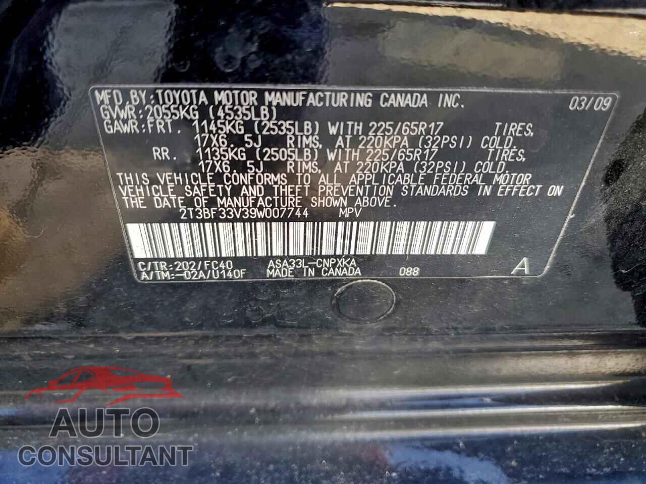 TOYOTA RAV4 2009 - 2T3BF33V39W007744