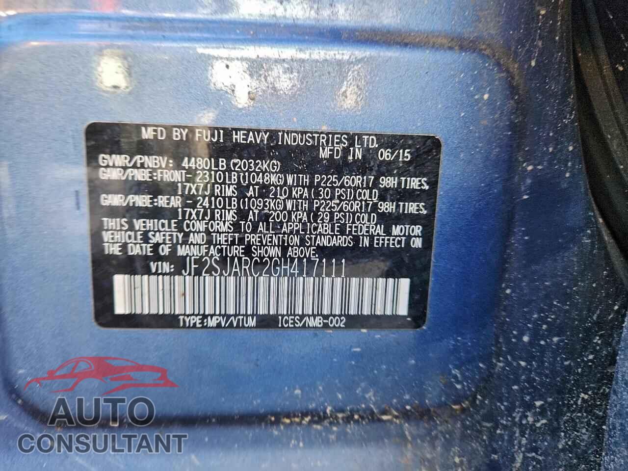 SUBARU FORESTER 2016 - JF2SJARC2GH417111