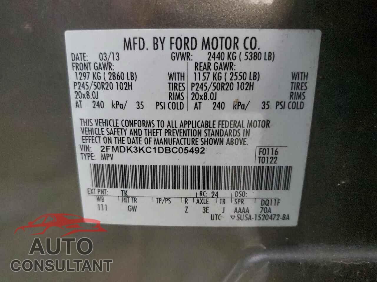 FORD EDGE 2013 - 2FMDK3KC1DBC05492