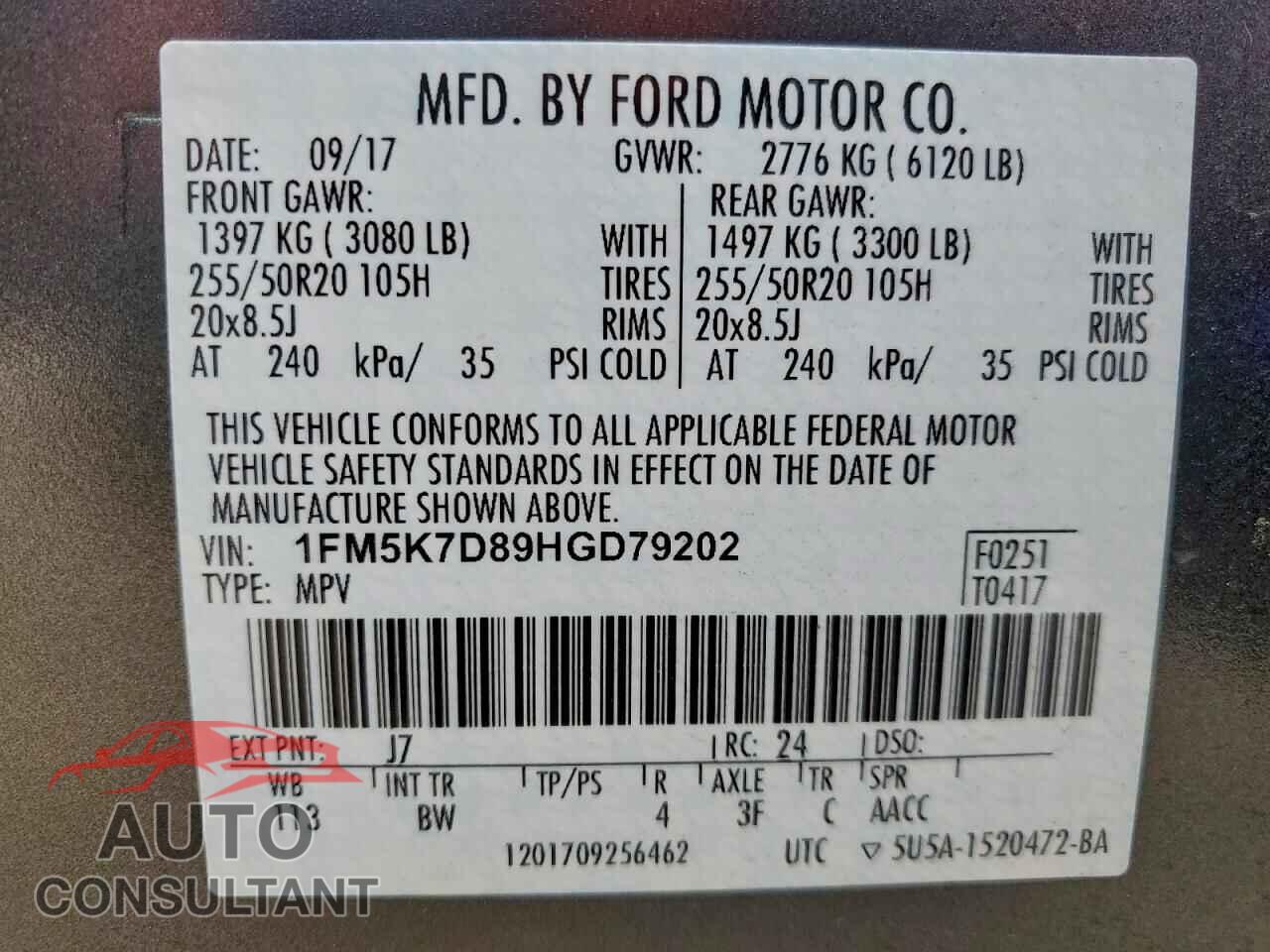 FORD EXPLORER 2017 - 1FM5K7D89HGD79202