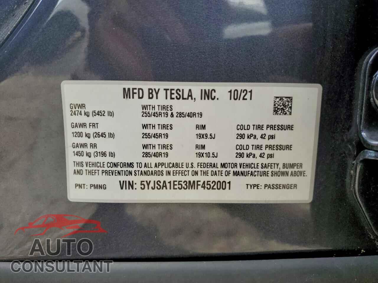 TESLA MODEL S 2021 - 5YJSA1E53MF452001