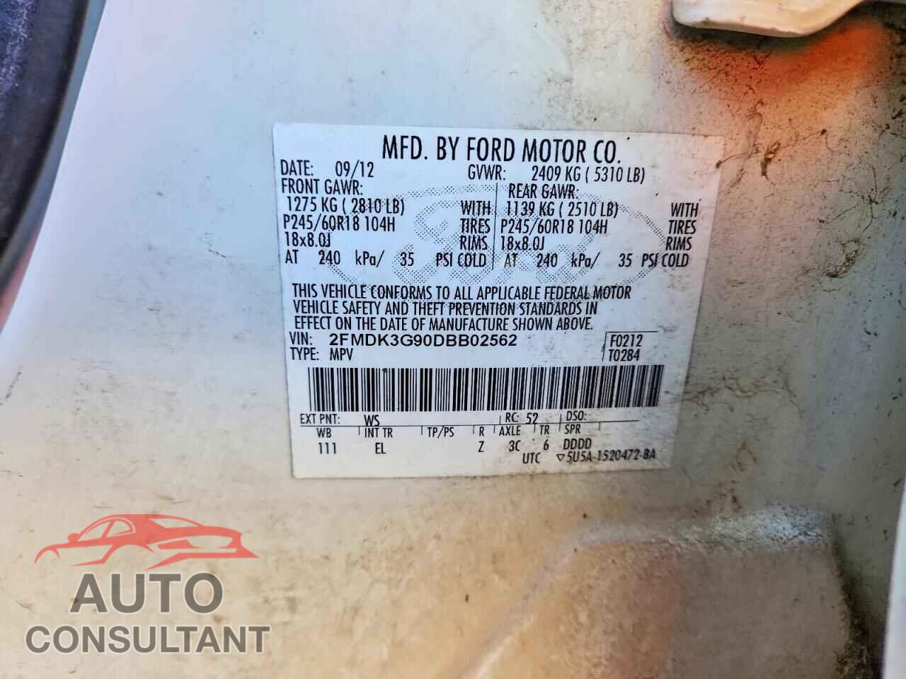 FORD EDGE 2013 - 2FMDK3G90DBB02562