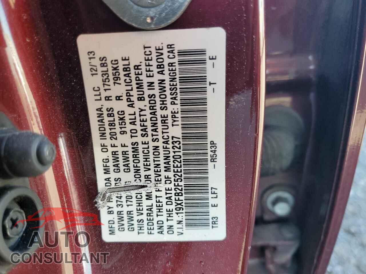 HONDA CIVIC 2014 - 19XFB2F52EE201237