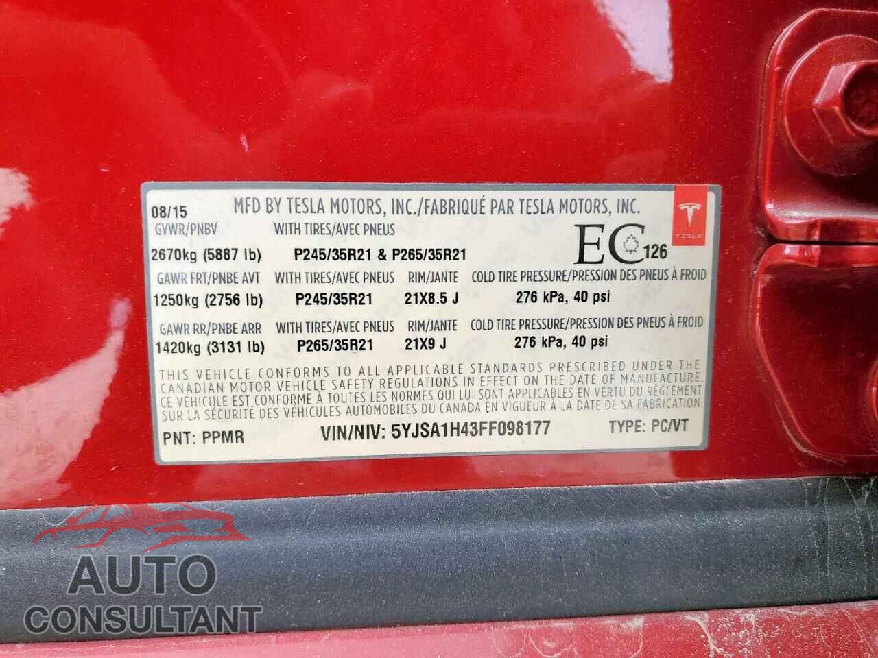 TESLA MODEL S 2015 - 5YJSA1H43FF098177