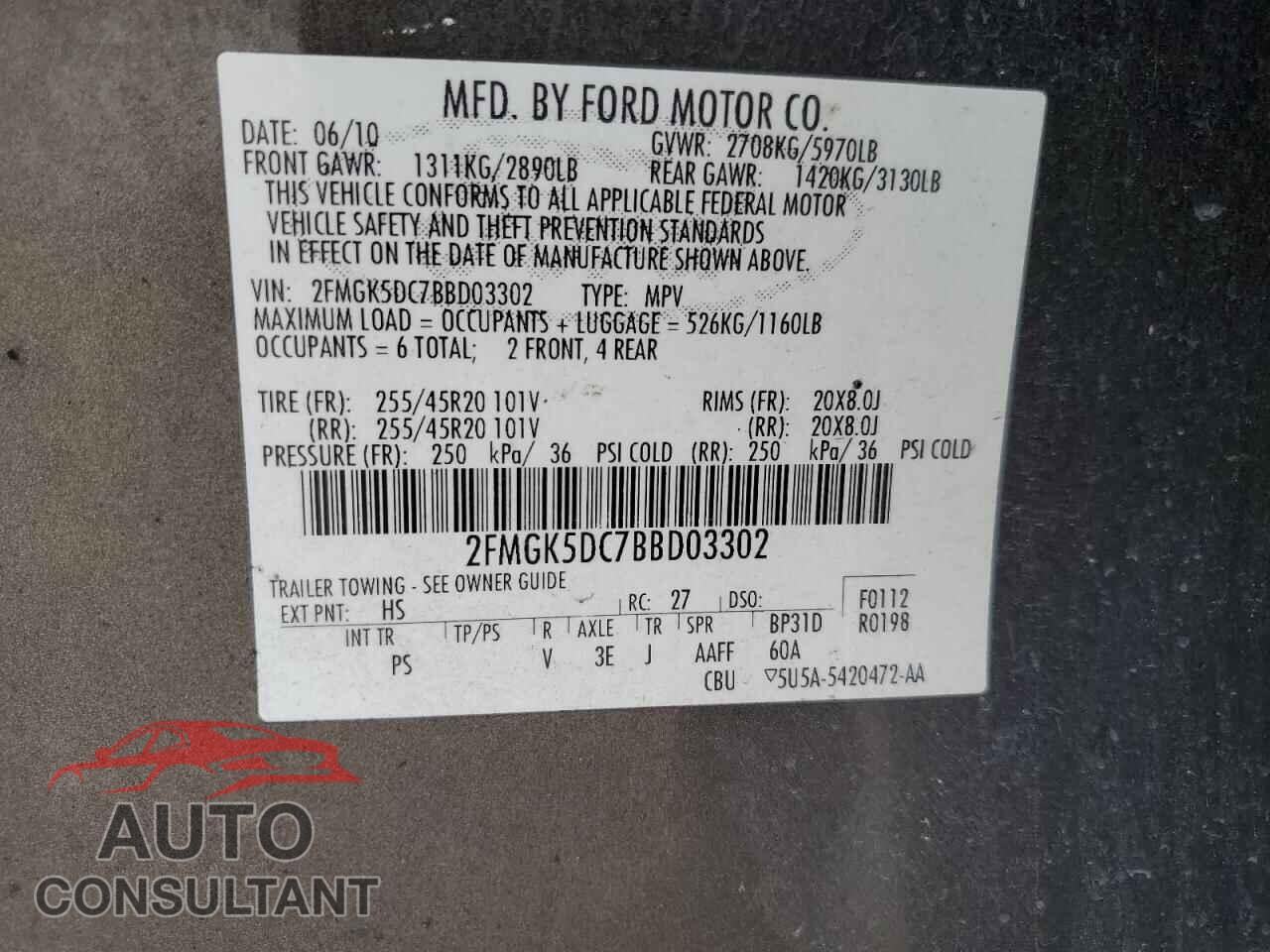 FORD FLEX 2011 - 2FMGK5DC7BBD03302