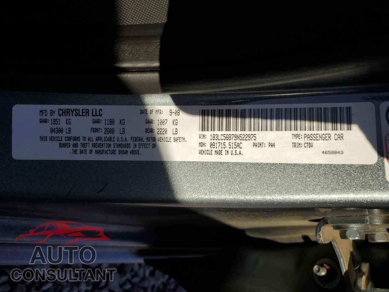 DODGE AVENGER 2009 - 1B3LC56B79N522975