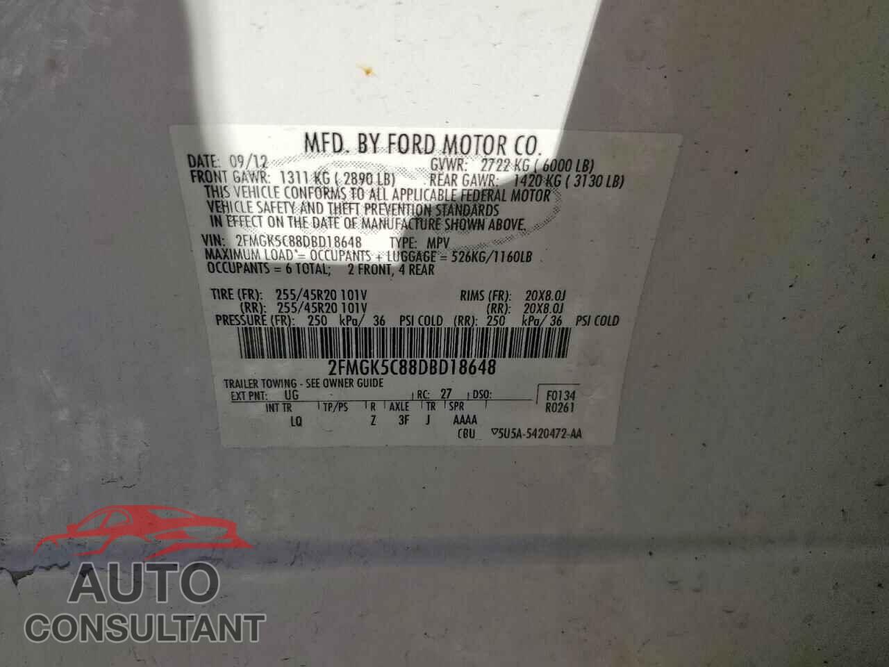 FORD FLEX 2013 - 2FMGK5C88DBD18648