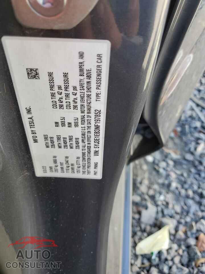 TESLA MODEL 3 2022 - 5YJ3E1EB3NF197852