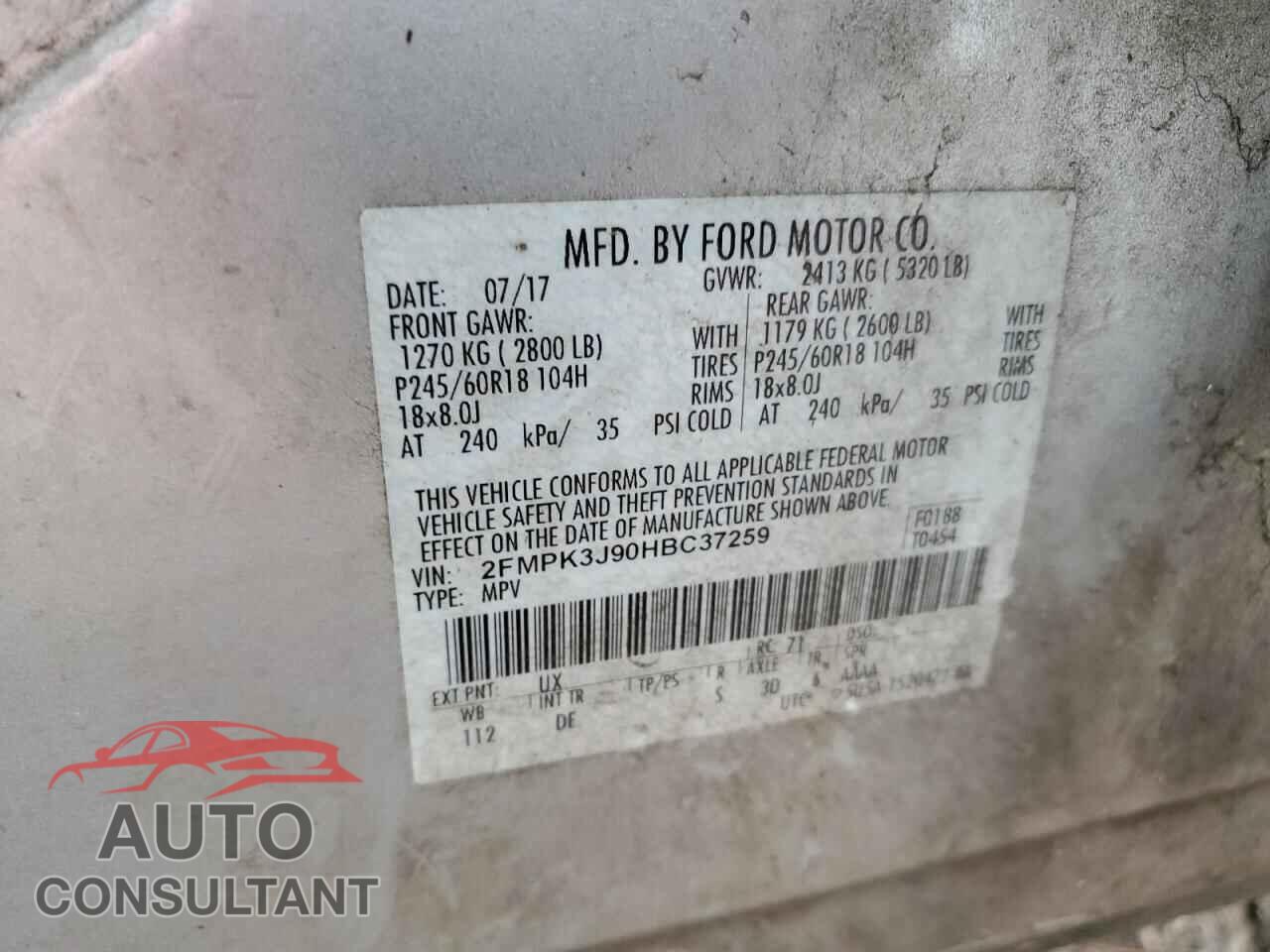 FORD EDGE 2017 - 2FMPK3J90HBC37259