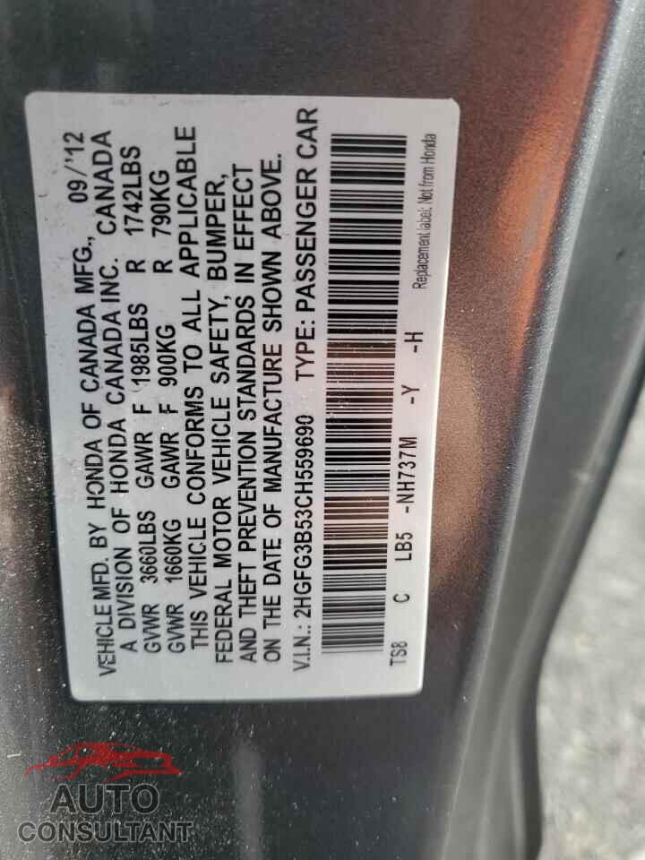 HONDA CIVIC 2012 - 2HGFG3B53CH559690