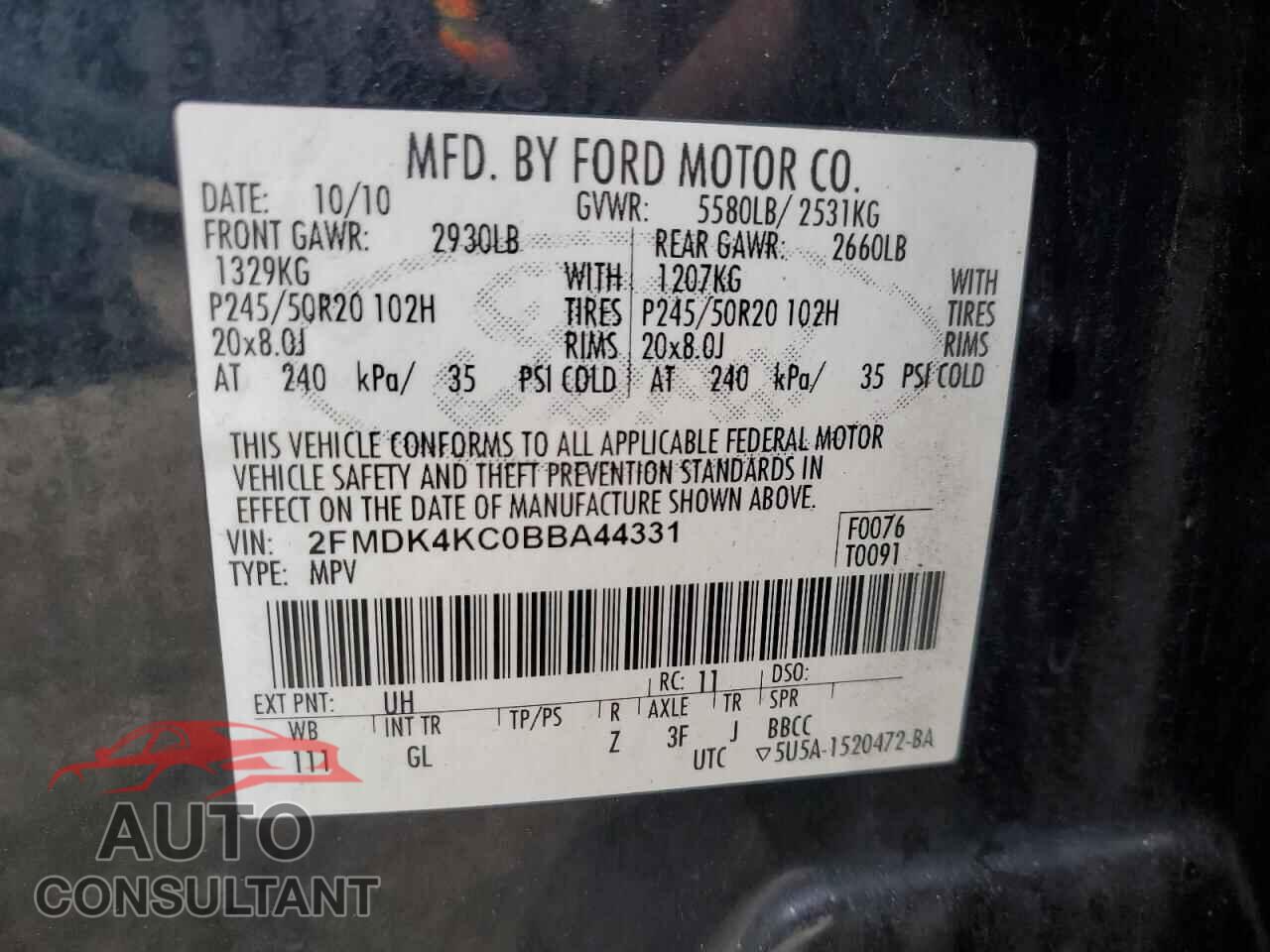 FORD EDGE 2011 - 2FMDK4KC0BBA44331
