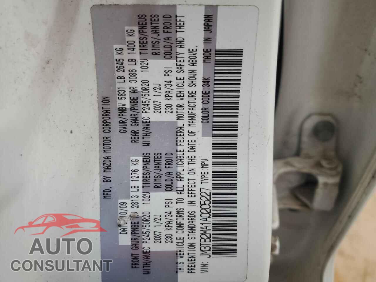 MAZDA CX-9 2010 - JM3TB2MA1A0205227