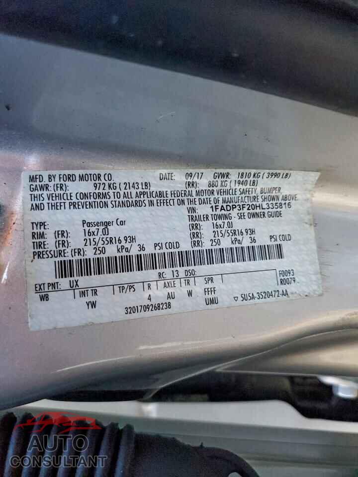 FORD FOCUS 2017 - 1FADP3F20HL335816