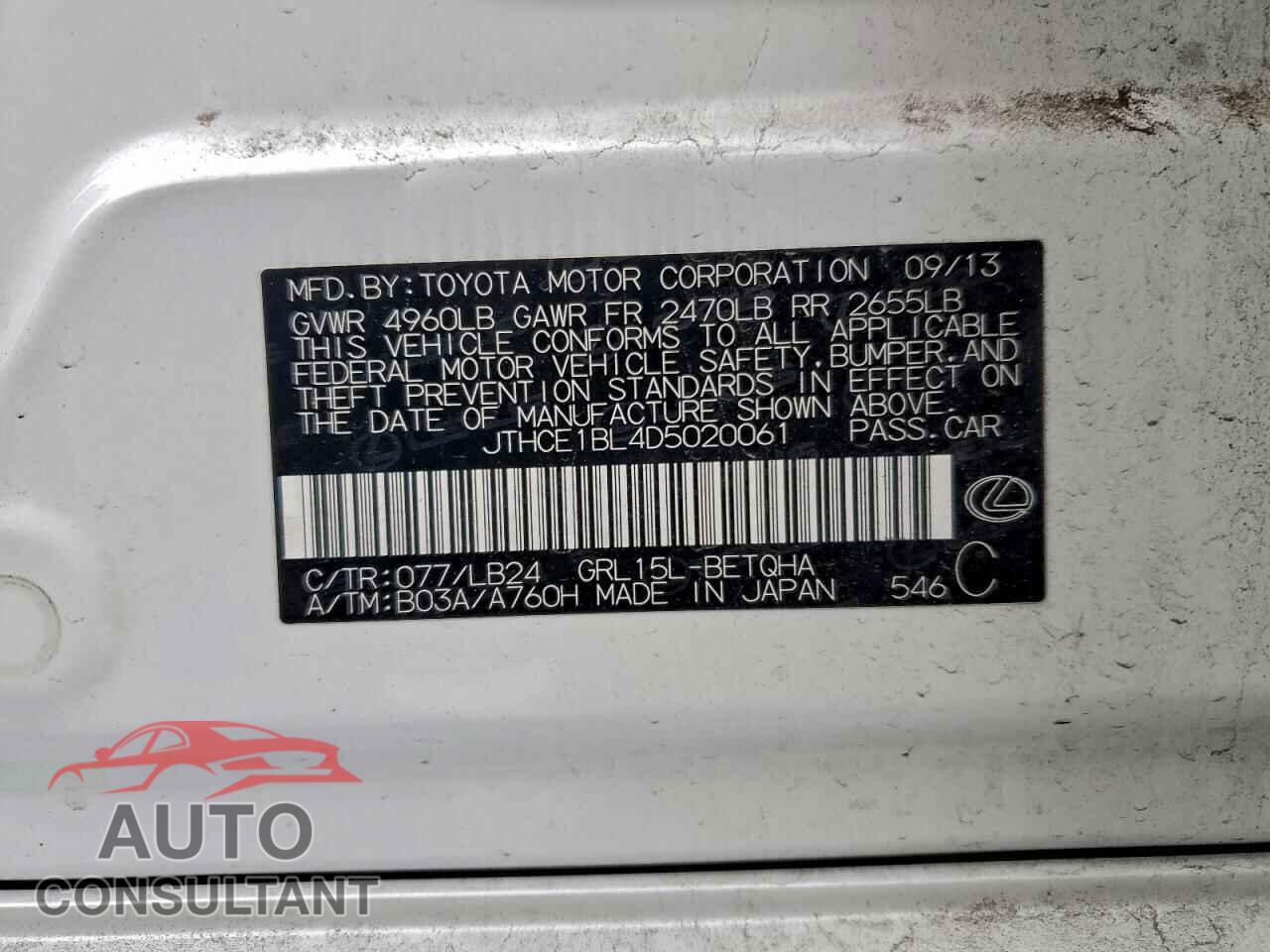 LEXUS GS350 2013 - JTHCE1BL4D5020061