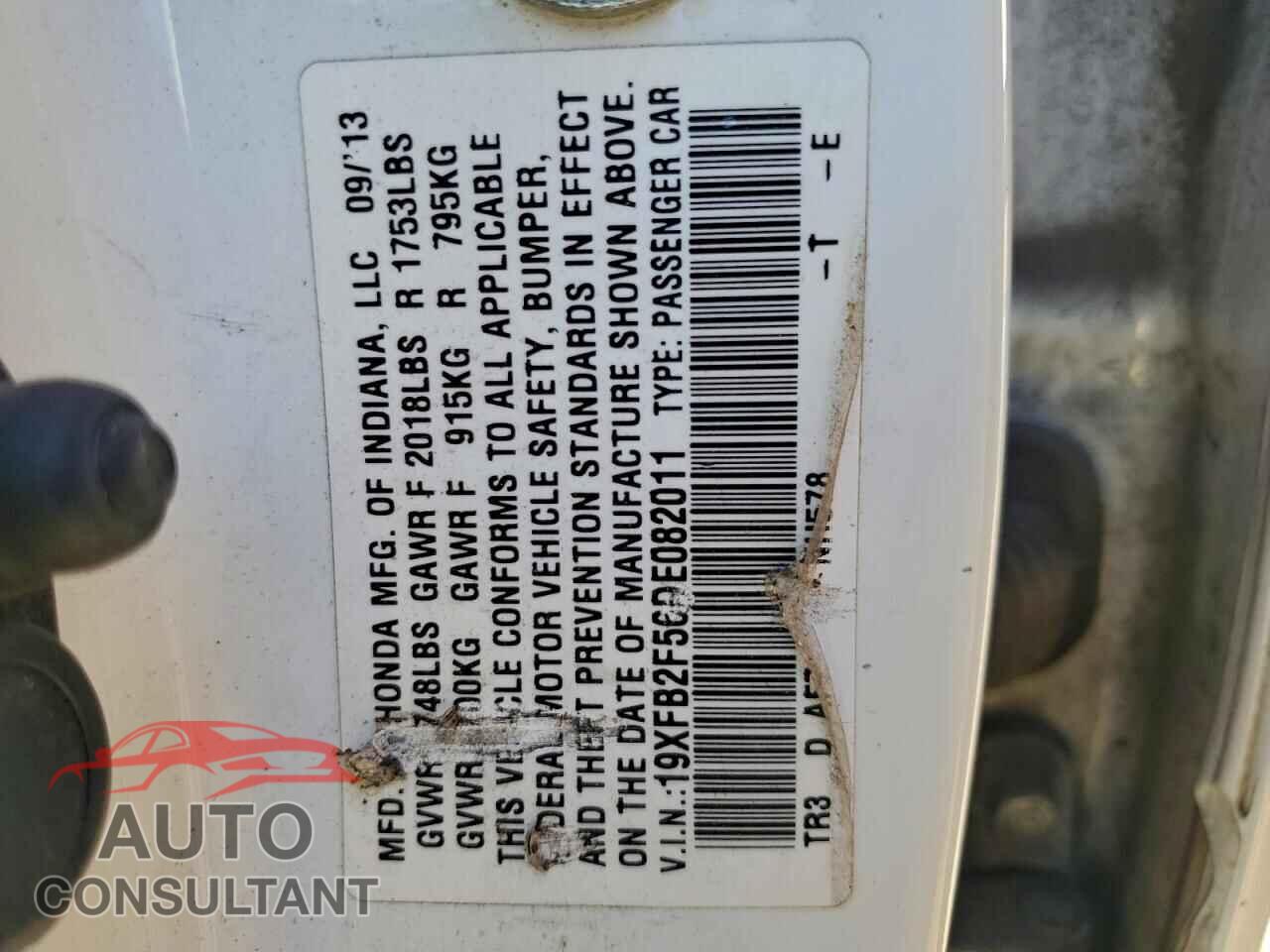 HONDA CIVIC 2013 - 19XFB2F56DE082011