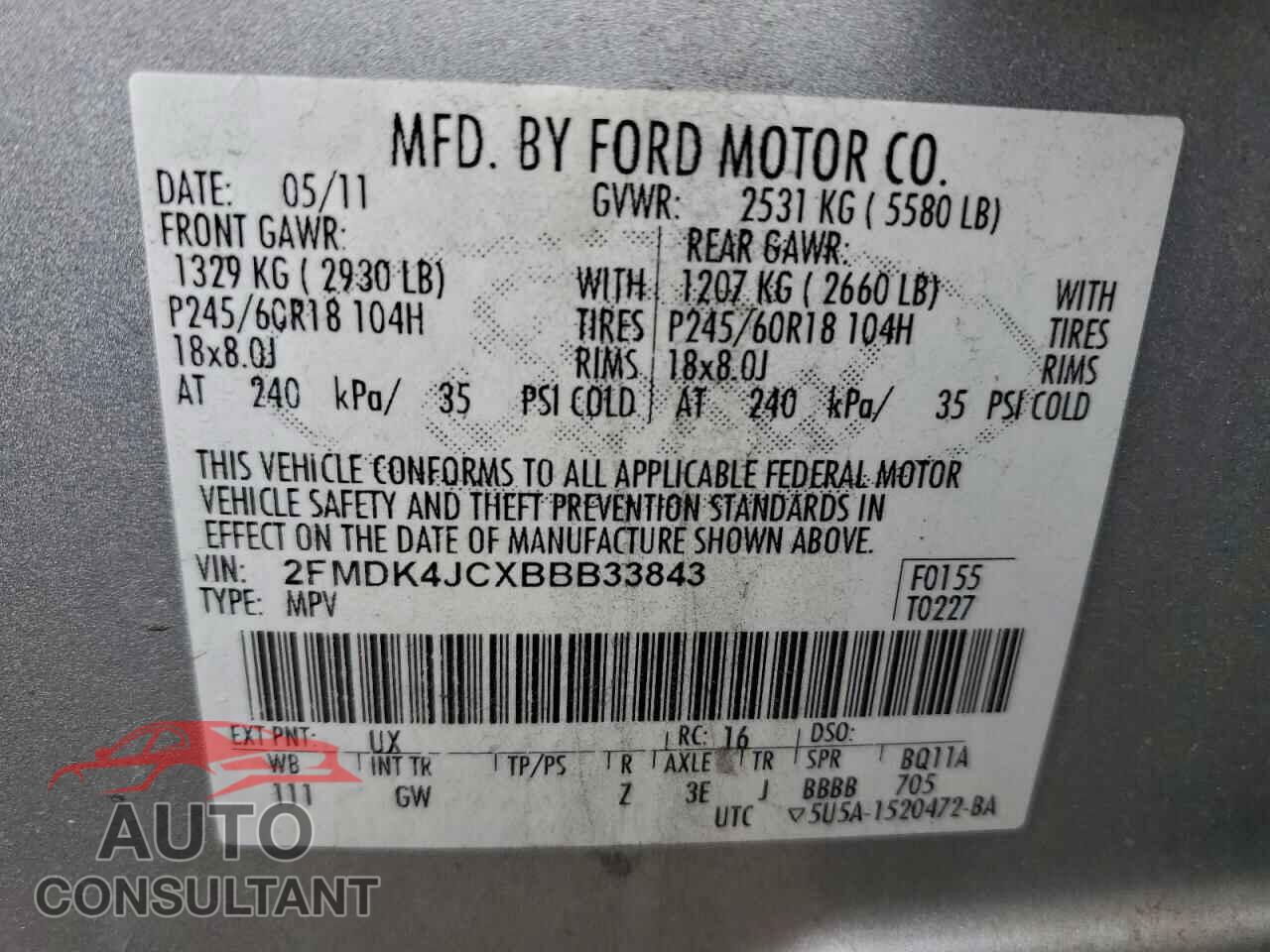 FORD EDGE 2011 - 2FMDK4JCXBBB33843
