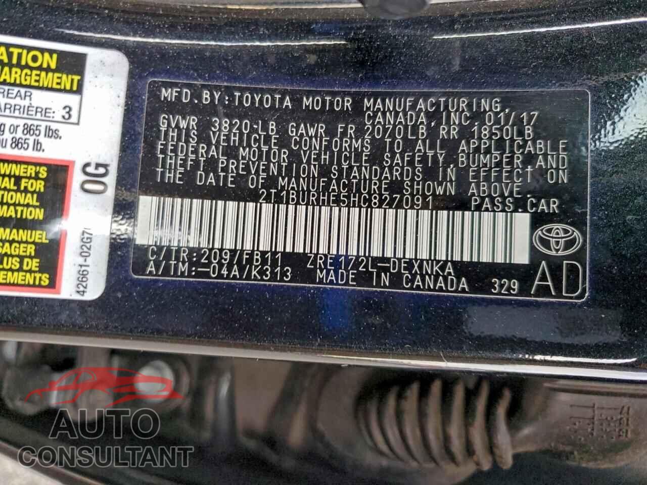 TOYOTA COROLLA 2017 - 2T1BURHE5HC827091