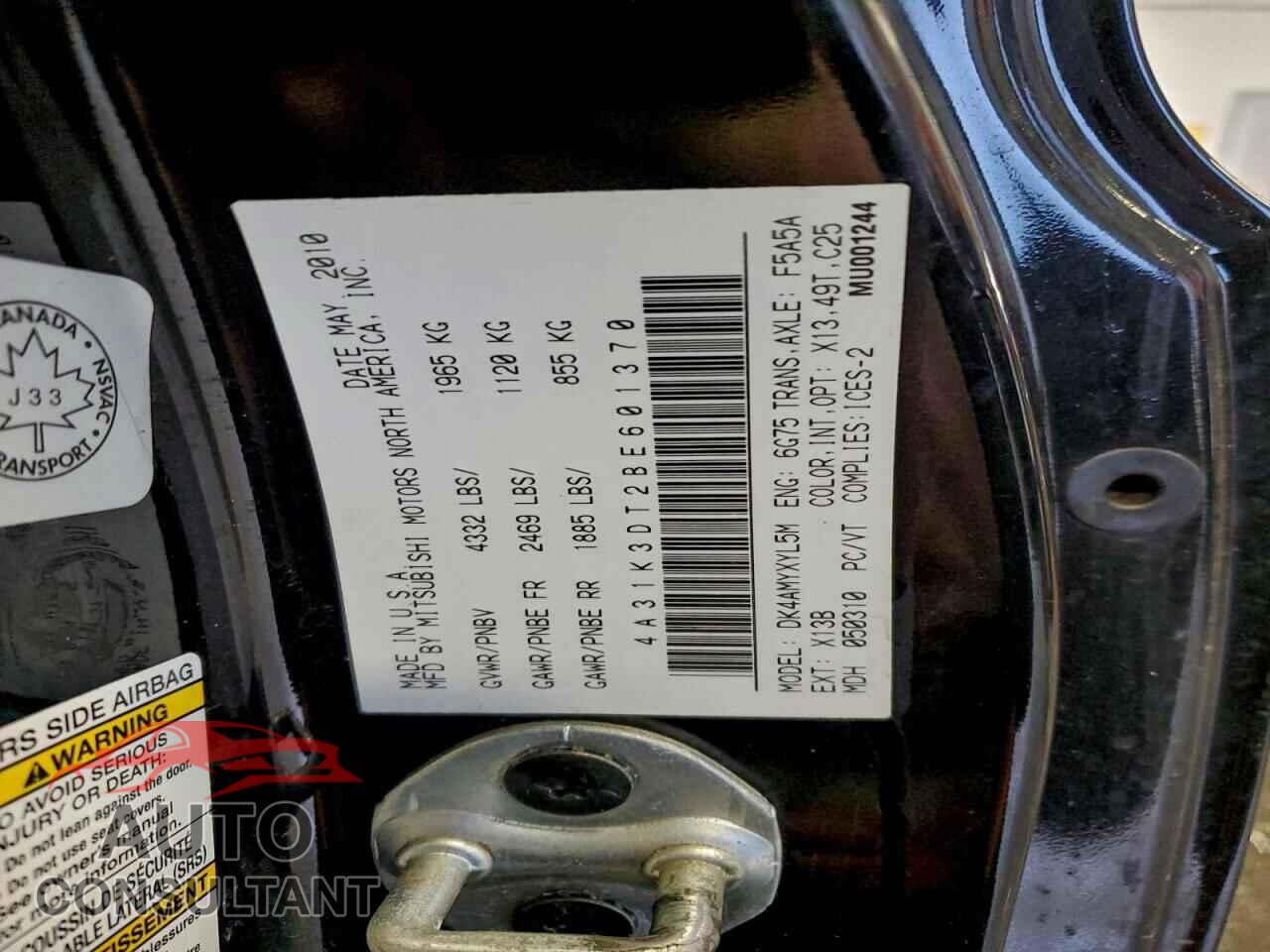 MITSUBISHI ECLIPSE 2011 - 4A31K3DT2BE601370