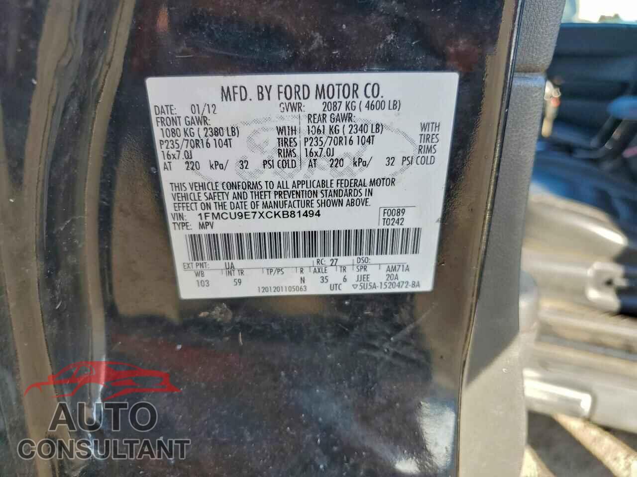 FORD ESCAPE 2012 - 1FMCU9E7XCKB81494