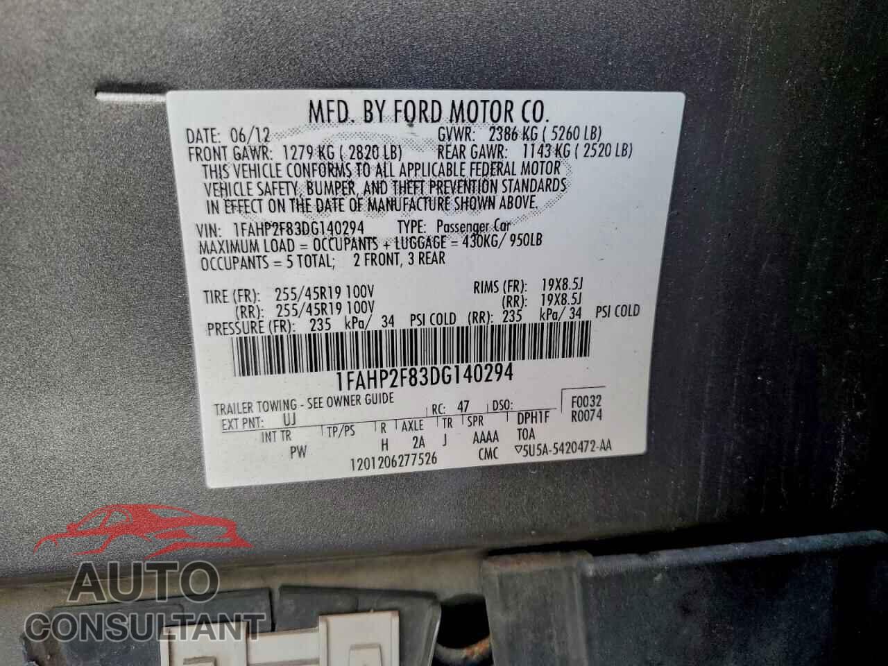 FORD TAURUS 2013 - 1FAHP2F83DG140294
