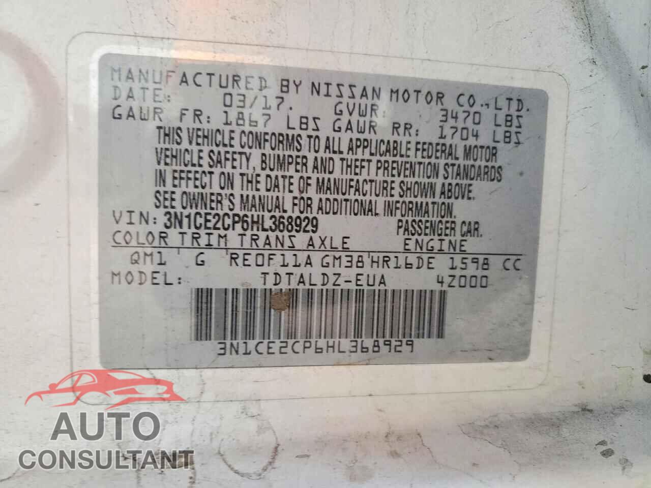 NISSAN VERSA 2017 - 3N1CE2CP6HL368929