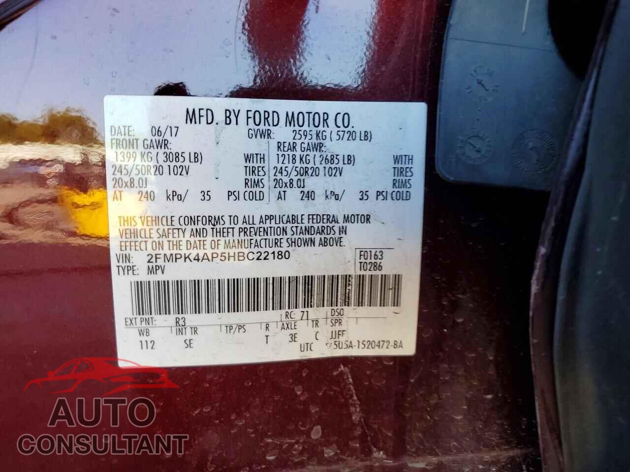 FORD EDGE 2017 - 2FMPK4AP5HBC22180