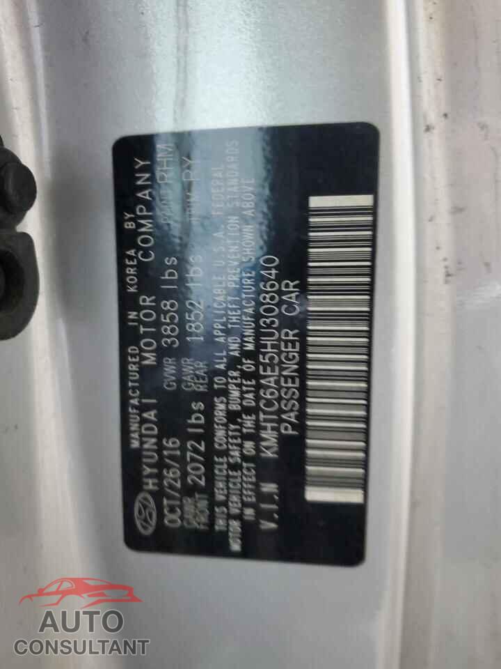 HYUNDAI VELOSTER 2017 - KMHTC6AE5HU308640