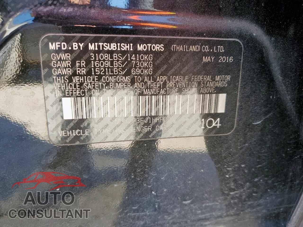 MITSUBISHI MIRAGE 2017 - ML32F3FJ1HHF06500