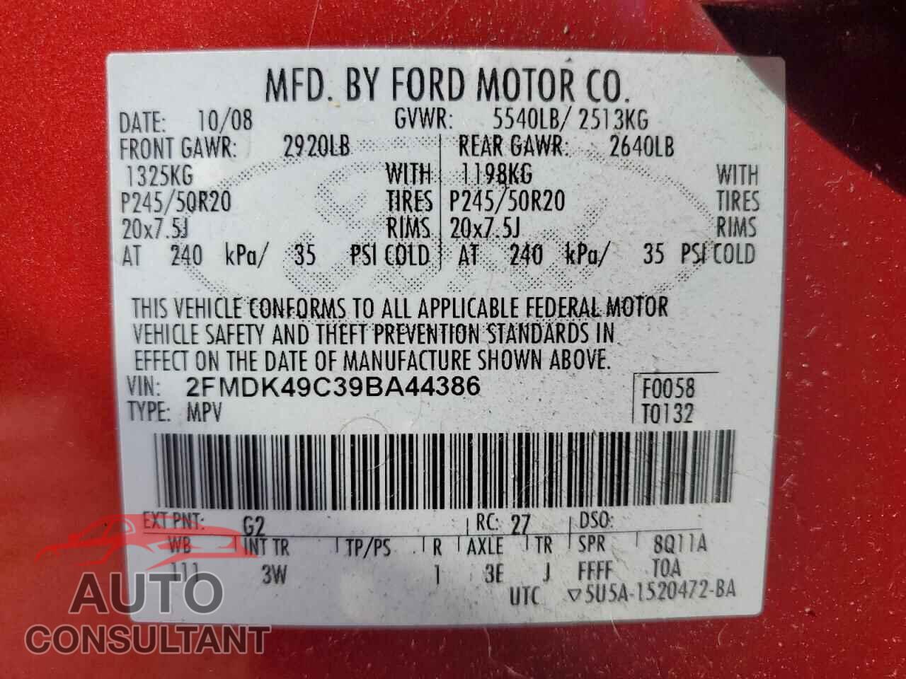 FORD EDGE 2009 - 2FMDK49C39BA44386