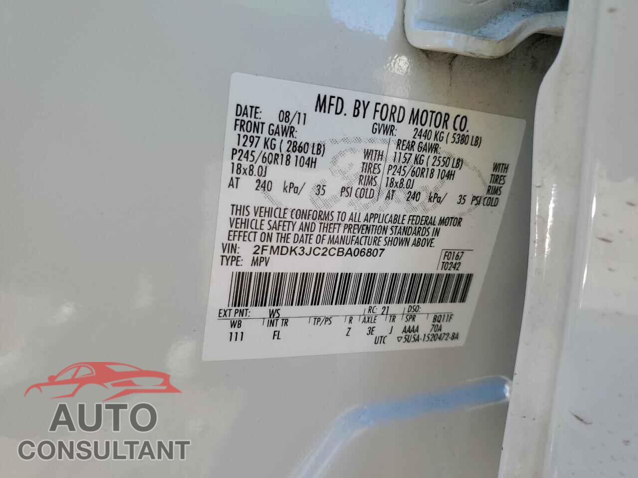 FORD EDGE 2012 - 2FMDK3JC2CBA06807