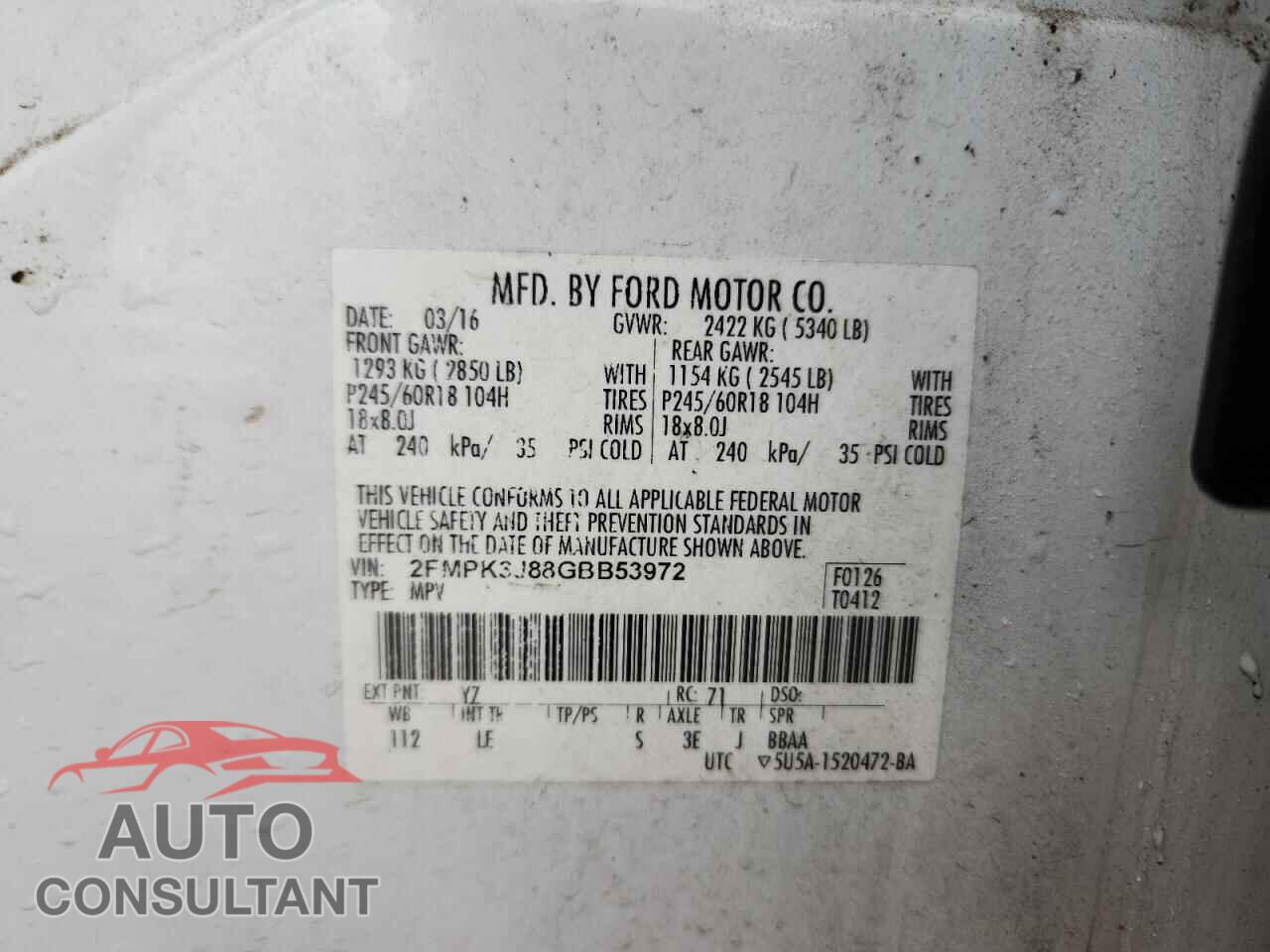 FORD EDGE 2016 - 2FMPK3J88GBB53972