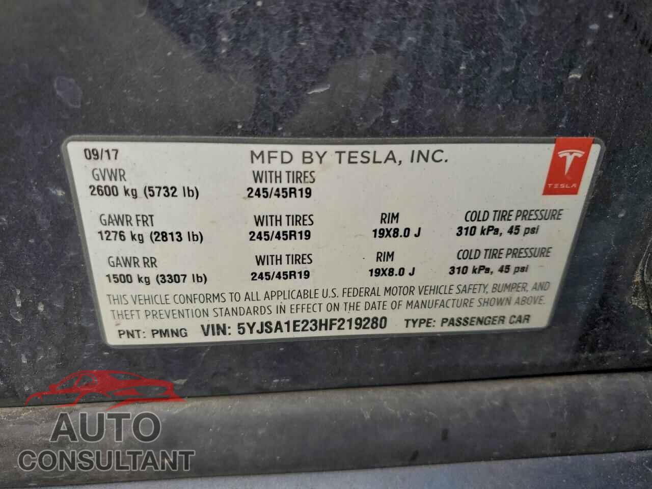 TESLA MODEL S 2017 - 5YJSA1E23HF219280