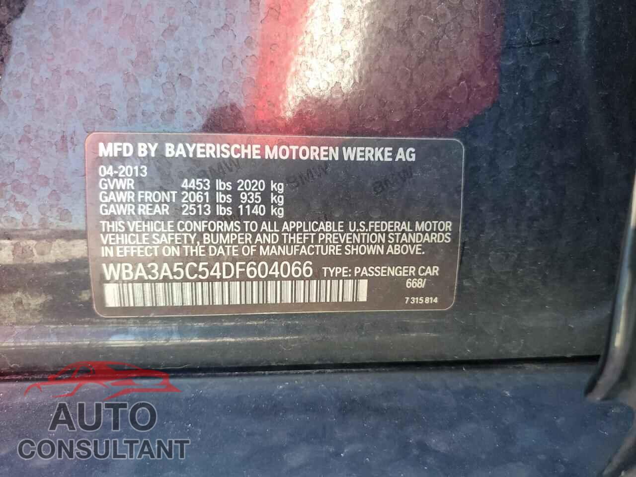 BMW 3 SERIES 2013 - WBA3A5C54DF604066