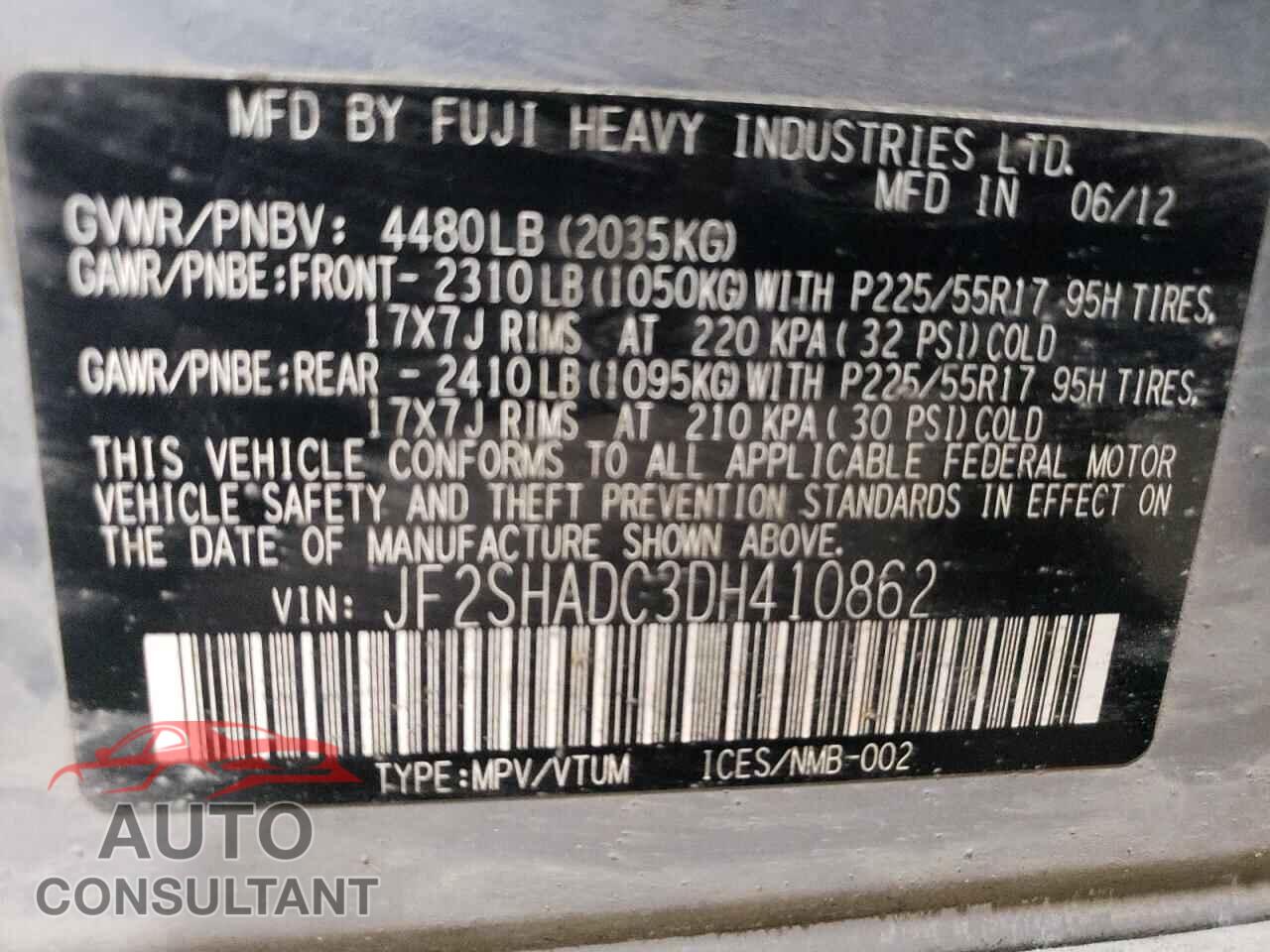 SUBARU FORESTER 2013 - JF2SHADC3DH410862