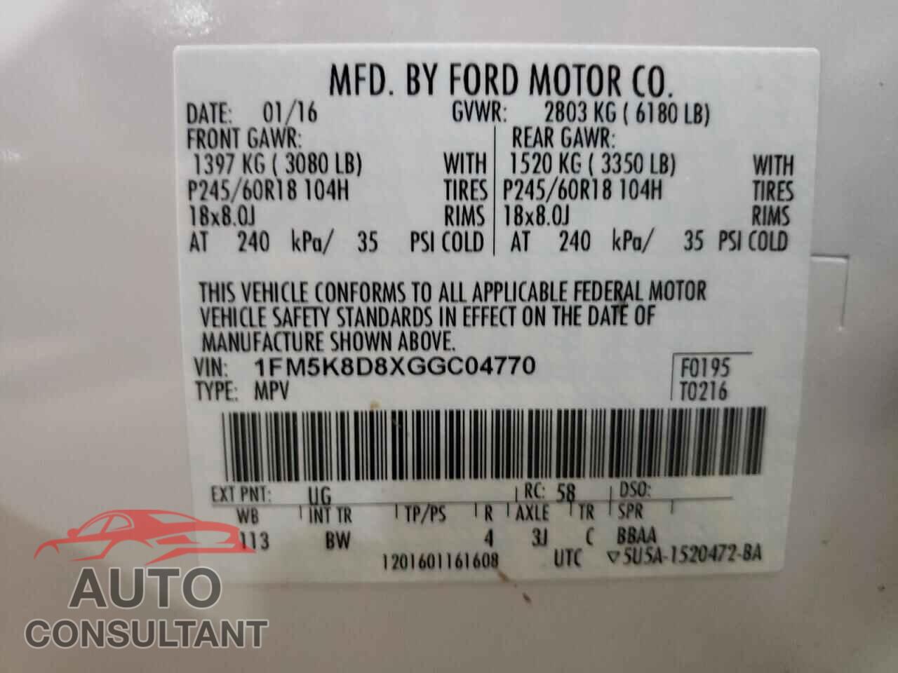 FORD EXPLORER 2016 - 1FM5K8D8XGGC04770