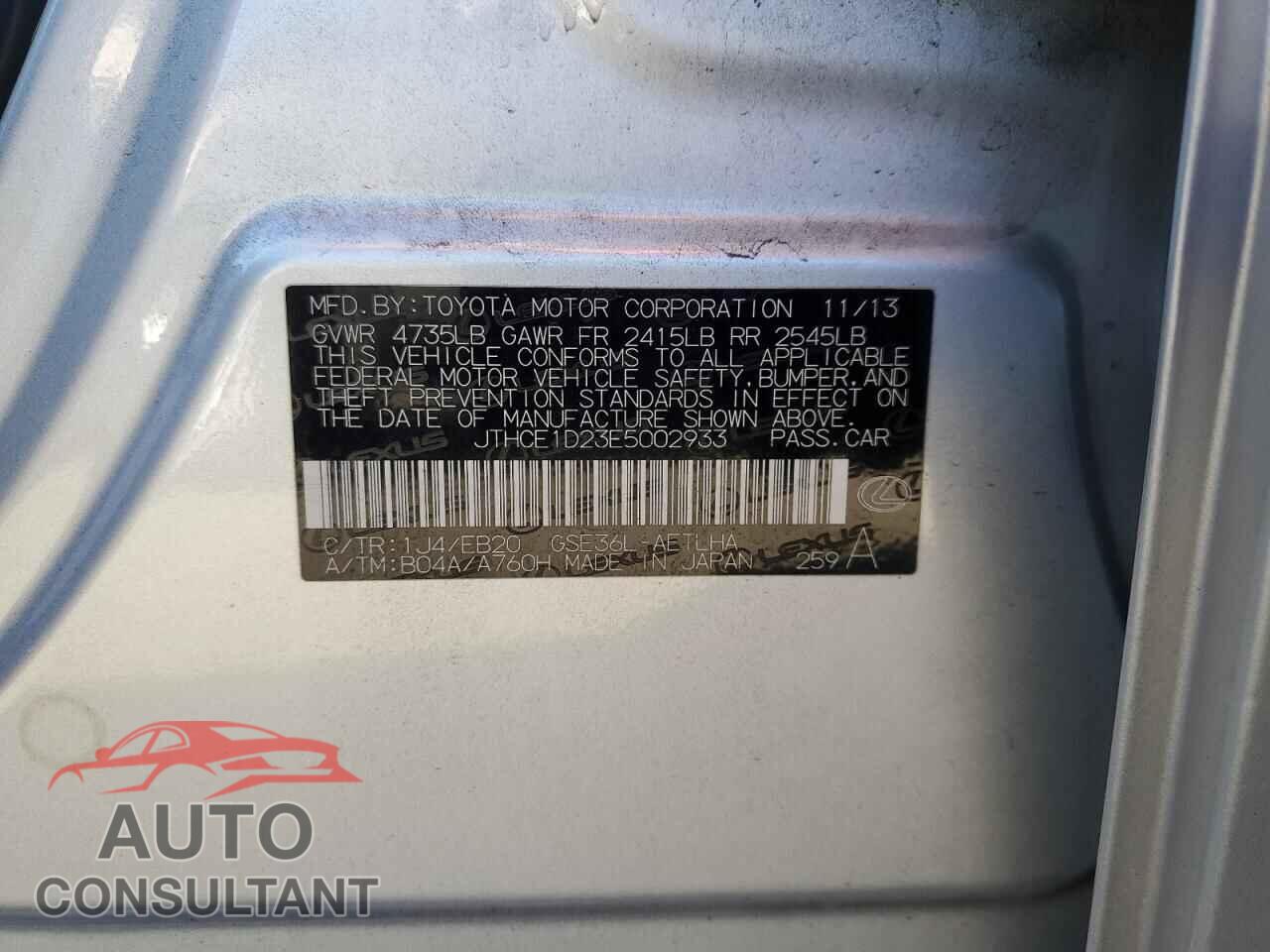 LEXUS IS 2014 - JTHCE1D23E5002933