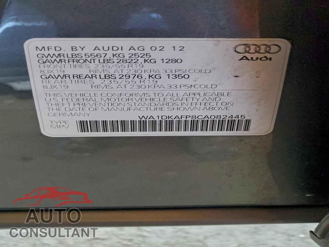 AUDI Q5 2012 - WA1DKAFP8CA082445