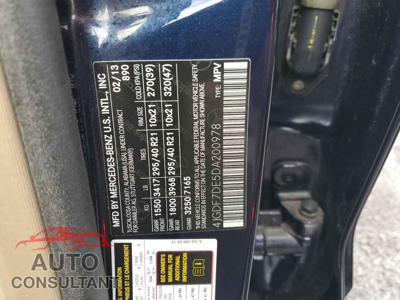 MERCEDES-BENZ GL-CLASS 2013 - 4JGDF7DE5DA200978